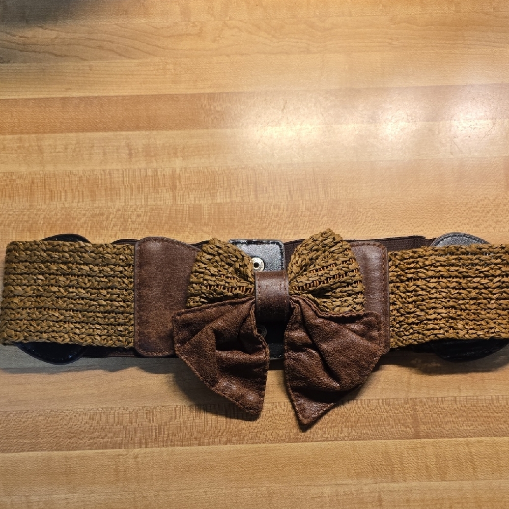 Brown Woven Belt with Bow Accent